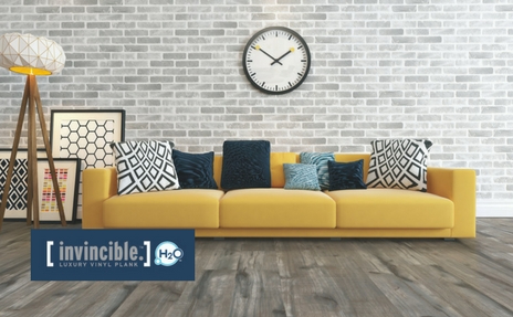 Invincible H2O Luxury Vinyl Flooring with a Yellow Sofa